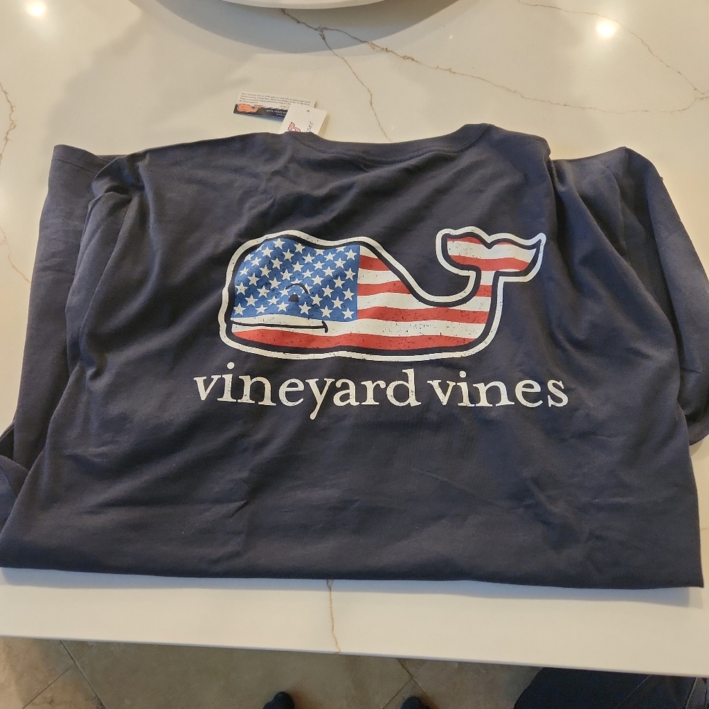 Vineyard Vines Navy Blue American Flag Whale Tee